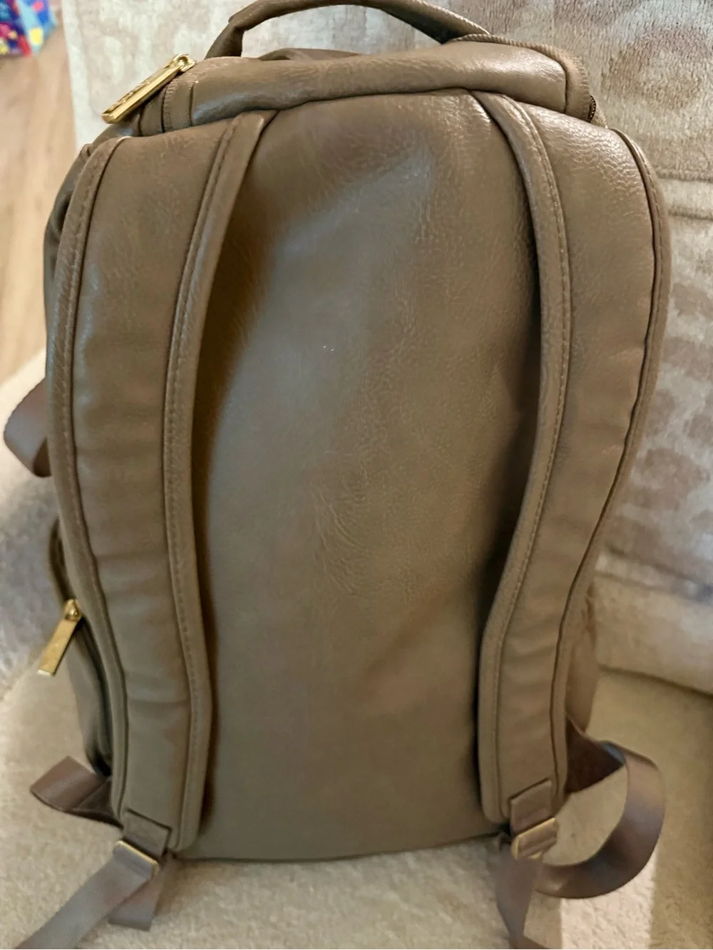 Itzy Ritzy Taupe & Cream Herringbone Accent Backpack